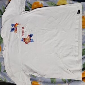 Hurley White Tee with Colorful Floral Accents Size M